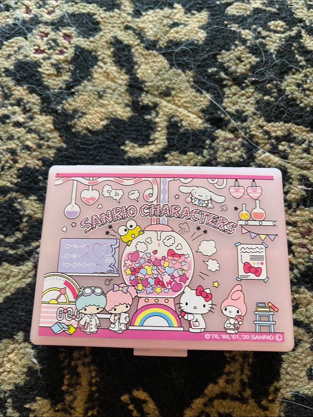 Sanrio Pink Character Compact Case with Rainbow and Gumball Art